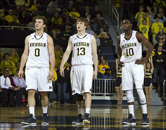 Zack Novak (0), Matt Vogrich (13), and Tim Hardaway Jr. (10)