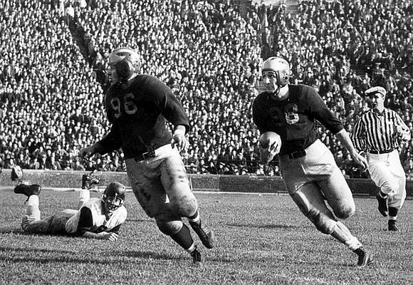 1940 Season-Pennsylvania: Tom Harmon (98) and Robert Kolesar (96)
