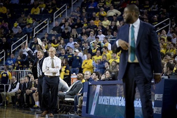 Luke Yaklich, John Beilein, and Norfolk State Head Coach Robert Jones