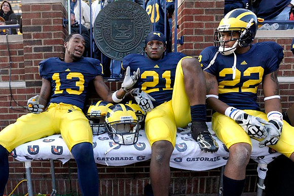 Greg Mathews (13), Junior Hemingway (21), and Darryl Stonum (22)