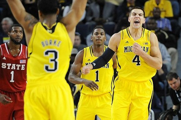 Trey Burke (3), Glenn Robinson III (1), and Mitch McGary (4)