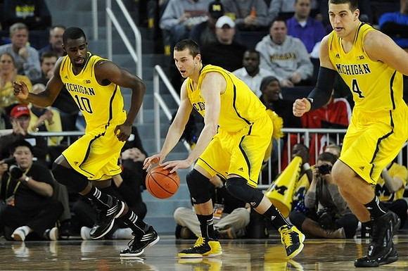 Tim Hardaway Jr. (10), Nik Stauskas (11), and Mitch McGary (4)