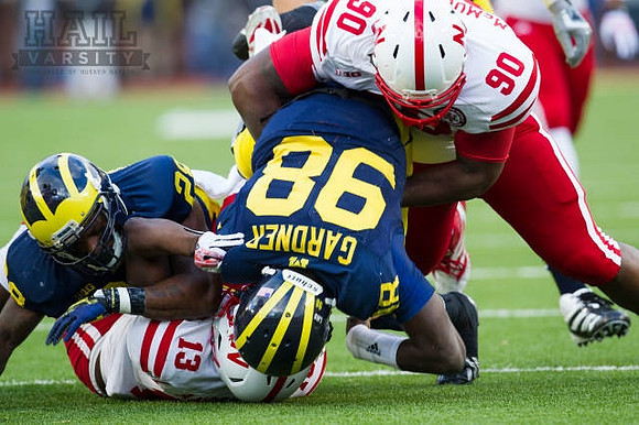 Fitzgerald Toussaint (28) and Devin Gardner (98)