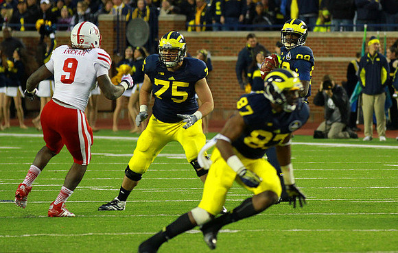 Michael Schofield (75), Devin Funchess (87), and Devin Gardner (98)
