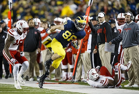 Jake Butt (88) and Nebraska Head Coach Bo Pelini