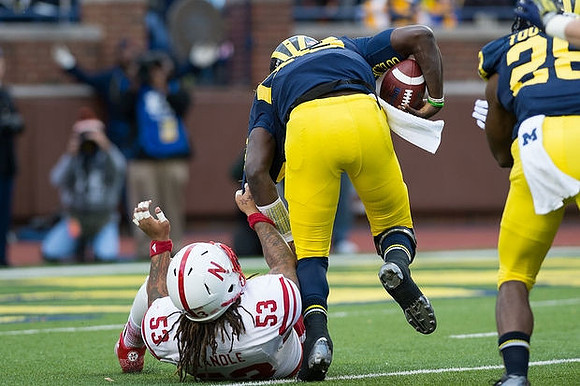 Devin Gardner (98) and Fitzgerald Toussaint (28)