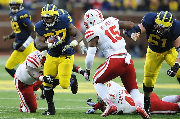 Devin Gardner (98), Derrick Green (27), and Graham Glasgow (61)