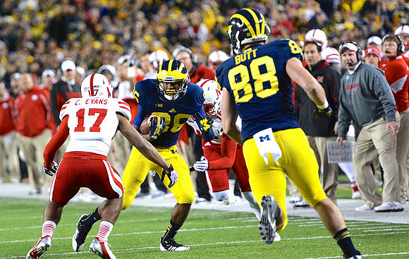 Jehu Chesson (86), Jake Butt (88), and Nebraska Head Coach Bo Pelini