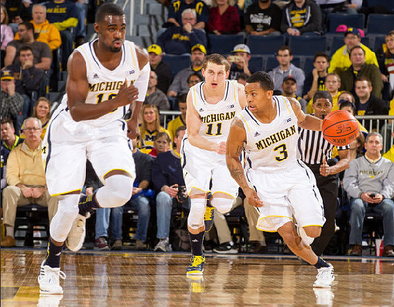 Tim Hardaway Jr. (10), Nik Stauskas (11), and Trey Burke (3)