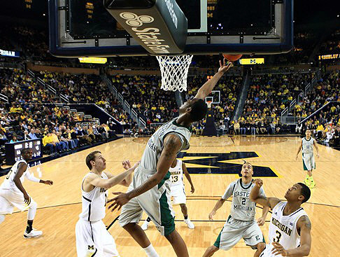 Tim Hardaway Jr. (10), Spike Albrecht (2), Caris LeVert (23), and Trey Burke (3)