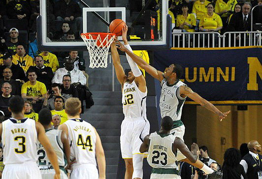 Trey Burke (3), Max Bielfeldt (44), and Jordan Morgan (52)