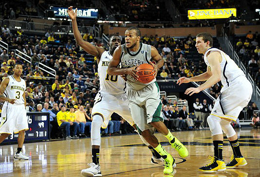 Trey Burke (3), Tim Hardaway Jr. (10), and Nik Stauskas (11)