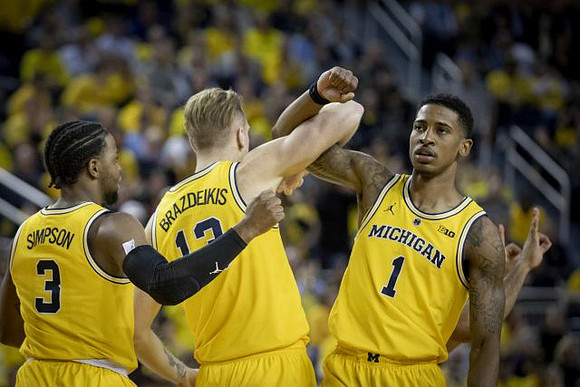 Jordan Poole (2), Ignas Brazdeikis (13), and Charles Matthews (1)