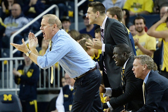 John Beilein, Mitch McGary (4), Jeff Meyer, and Bacari Alexander