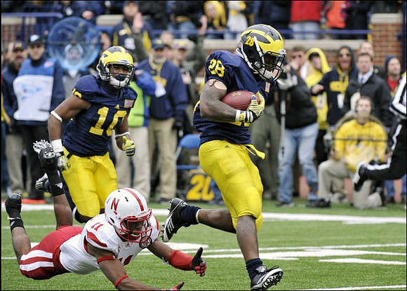 Jeremy Gallon (10) and Fitzgerald Toussaint (28)