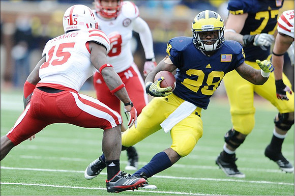 Fitzgerald Toussaint (28) and Taylor Lewan (77)