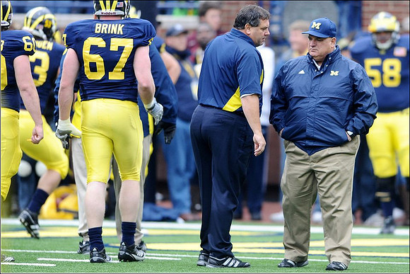 Alex Schwab (60), Ryan Van Bergen (53), Nathan Brink (67), Brady Hoke, and Al Borges