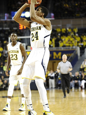 Caris LeVert (23) and Aubrey Dawkins (24)