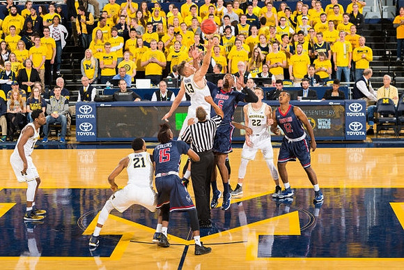 Derrick Walton Jr. (10), Zak Irvin (21), Moritz Wagner (13), and Duncan Robinson (22)