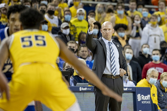 Eli Brooks (55) and Seton Hall Head Coach Kevin Willard