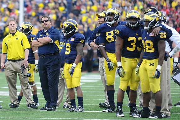 Jeremy Gallon (10), Brady Hoke, Martavious Odoms (9), Brandon Moore (89), Stephen Hopkins (33), and Fitzgerald Toussaint (28)