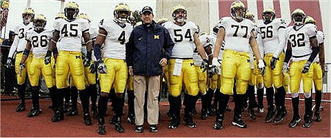 Lloyd Carr, Will Paul, Alijah Bradley, David Harris, Darnell Hood, Mark Bihl, Jake Long, LaMarr Woodley, and B.J. Opong-Owusu