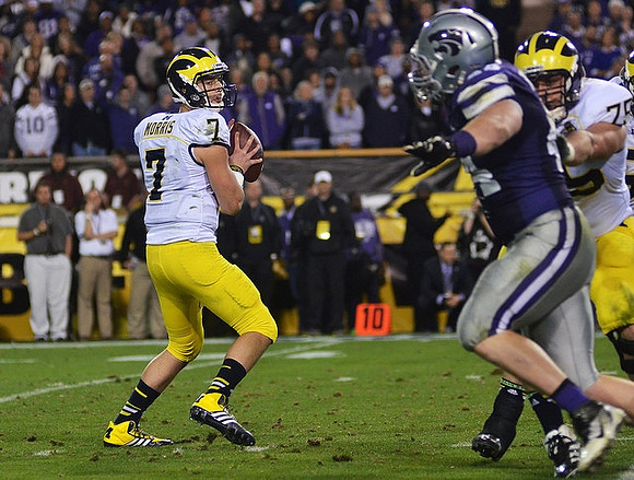 Shane Morris (7) and Michael Schofield (75)