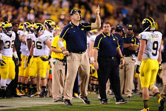 De'Veon Smith (32), Joe Kerridge (36), Brady Hoke and Drew Dileo (9)