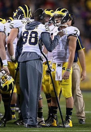 Devin Gardner (98), Shane Morris (7), and Michael Schofield (75)