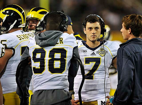 Michael Schofield (75), Devin Gardner (98), and Shane Morris (7)