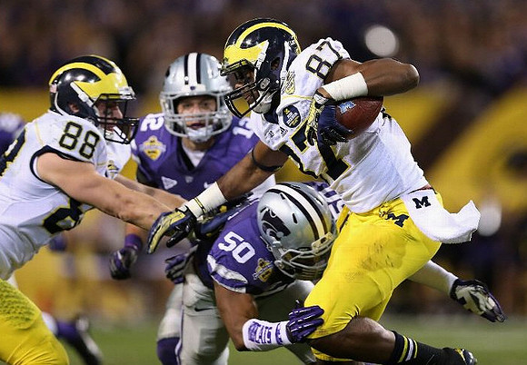 Jake Butt (88) and Devin Funchess (87)