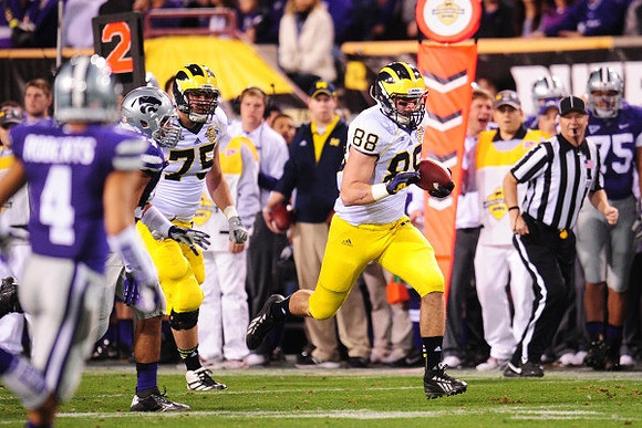 Michael Schofield (75) and Jake Butt (88)