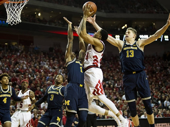 Isaiah Livers (4), Zavier Simpson (3), Charles Matthews (1), and Moritz Wagner (13)