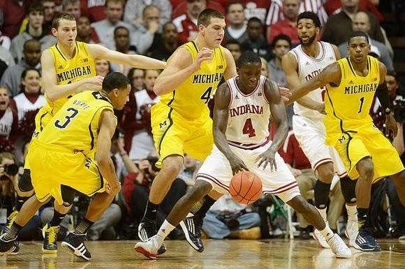 Trey Burke (3), Nik Stauskas (11), Mitch McGary (4), and Glenn Robinson III (1)