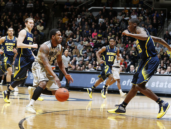 Jordan Morgan (52), Nik Stauskas (11), Derrick Walton Jr. (10), and Caris LeVert (23)