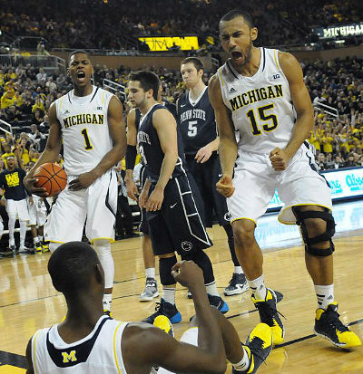 Glenn Robinson III (1), Caris LeVert (23), and Jon Horford (15)