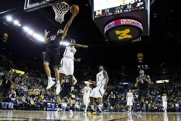 Caris LeVert (23), Nik Stauskas (11), Derrick Walton Jr. (10), Jordan Morgan (52), and Glenn Robinson III (1)