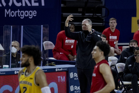 Isaiah Livers (2) and Rutgers Head Coach Steve Pikiell