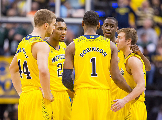 Max Bielfeldt (44), Glenn Robinson III (1), Caris LeVert (23), and Spike Albrecht (2)