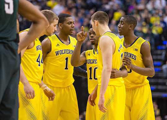 Max Bielfeldt (44), Glenn Robinson III (1), Derrick Walton Jr. (10),  Nik Stauskas (11), and Caris LeVert (23)