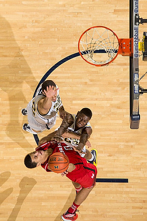 Jordan Morgan (52) and Caris LeVert (23)