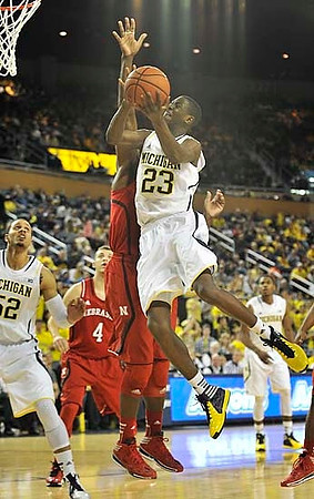 Jordan Morgan (52), Caris LeVert (23), and Glenn Robinson III (1)