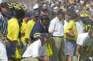 Jim Herrmann, Brady Hoke, and Lloyd Carr