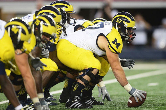 Mike Kwiatkowski (81), Michael Schofield (75), Patrick Omameh (65), Elliott Mealer (57), and Denard Robinson (16)