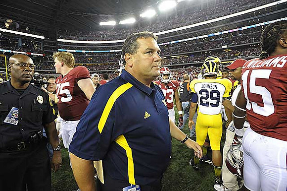 Brady Hoke and Drake Johnson (29)