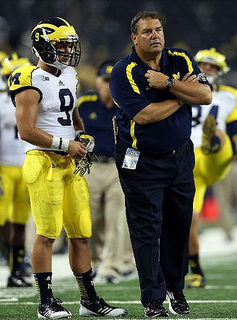 Drew Dileo (9) and Brady Hoke