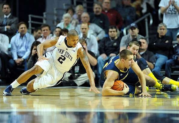 Trey Burke (3) and Penn State Head Coach Patrick Chambers