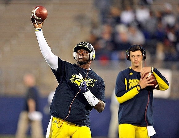 Devin Gardner (98) and Shane Morris (7)