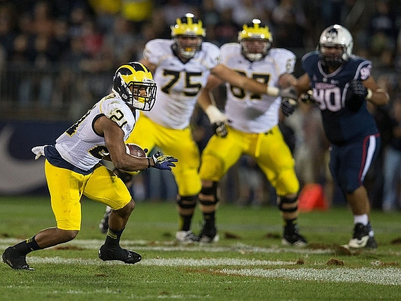 Jeremy Gallon (21), Michael Schofield (75), and Kyle Kalis (67)