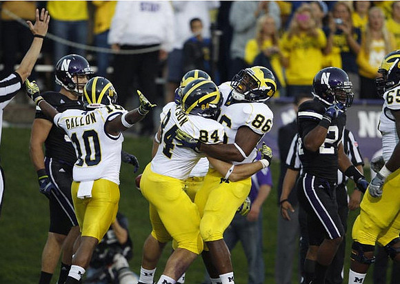 Jeremy Gallon (10), Steve Watson (84), Kevin Koger (86), and Patrick Omameh (65)